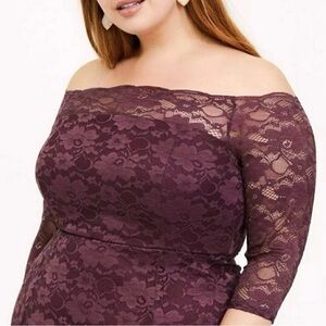 Torrid Maroon  Lace Off-Shoulder Dress